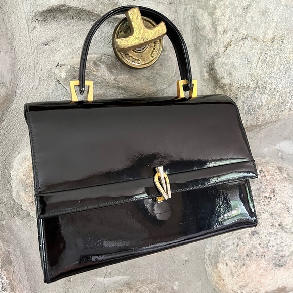 Vintage 1960s classic / mid central modern patent leather box purse - Picture 6 of 11